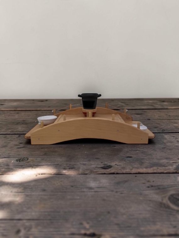 Ponte degustazione in legno di faggio massello 60×33×h14 cm con coppette e scalda ’nduja - immagine 6