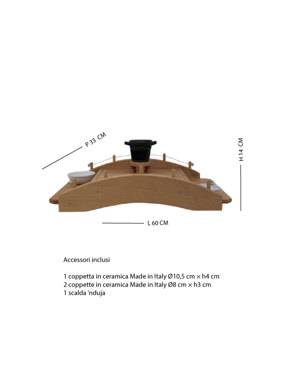 Ponte degustazione in legno di faggio massello 60×33×h14 cm con coppette e scalda ’nduja - immagine 7