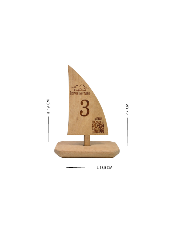 Segnaposto Barca a Vela in legno personalizzato con QR Code, logo e numerazione - immagine 5