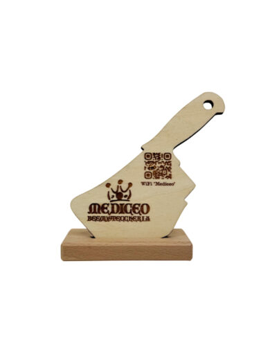 Segnaposto Mannaia in legno personalizzato con QR Code, logo e numerazione