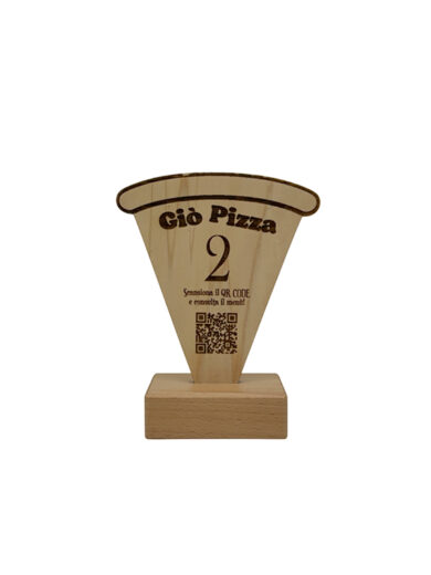 Segnaposto Spicchio Pizza in legno personalizzato con QR Code, logo e numerazione