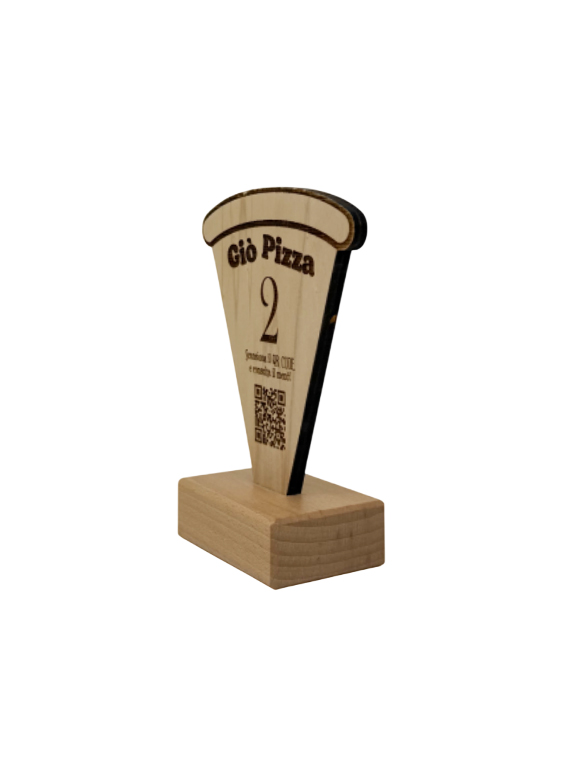 Segnaposto Spicchio Pizza in legno personalizzato con QR Code, logo e numerazione - immagine 2