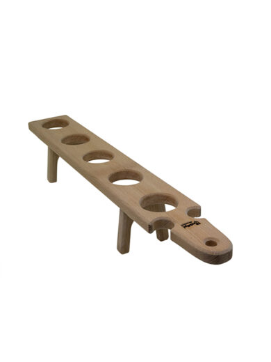 Supporto degustazione in legno di faggio massello 60×9×h11 cm – 5 posti Ø5,5 cm