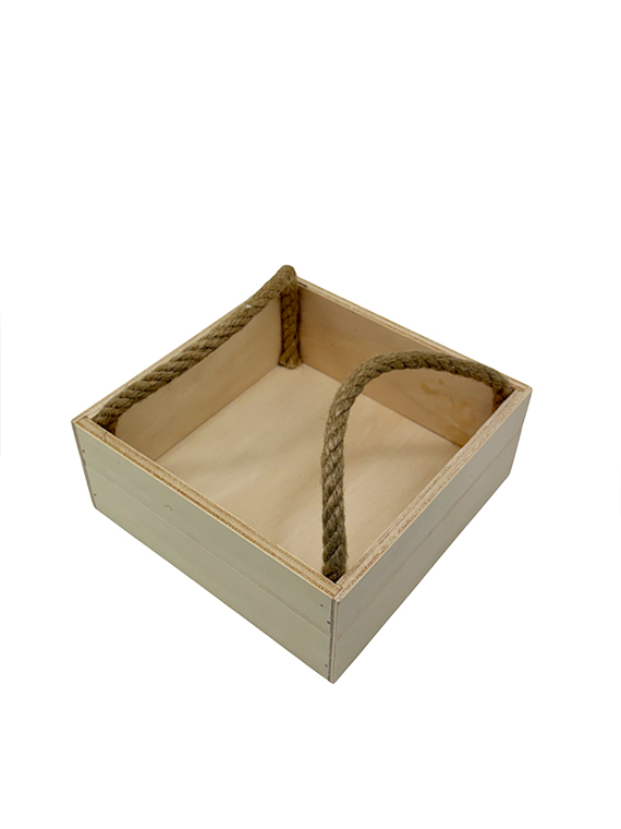 Cassetta in legno di pioppo con manico in corda di juta 18×18×h7 cm – confezione regalo e presentazione - immagine 2