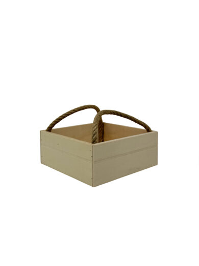 Cassetta in legno di pioppo con manico in corda di juta 18×18×h7 cm – confezione regalo e presentazione