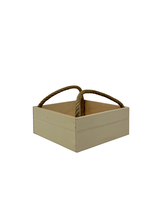Cassetta in legno di pioppo con manico in corda di juta 18×18×h7 cm – confezione regalo e presentazione