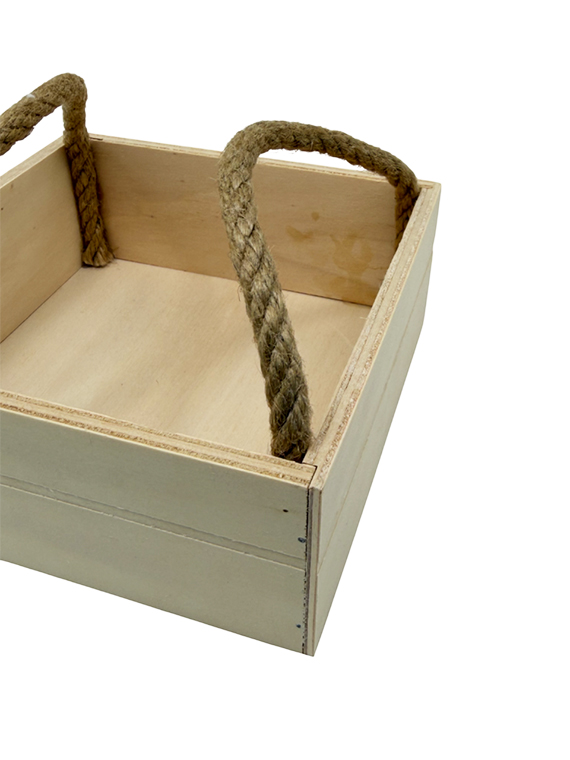 Cassetta in legno di pioppo con manico in corda di juta 18×18×h7 cm – confezione regalo e presentazione - immagine 3