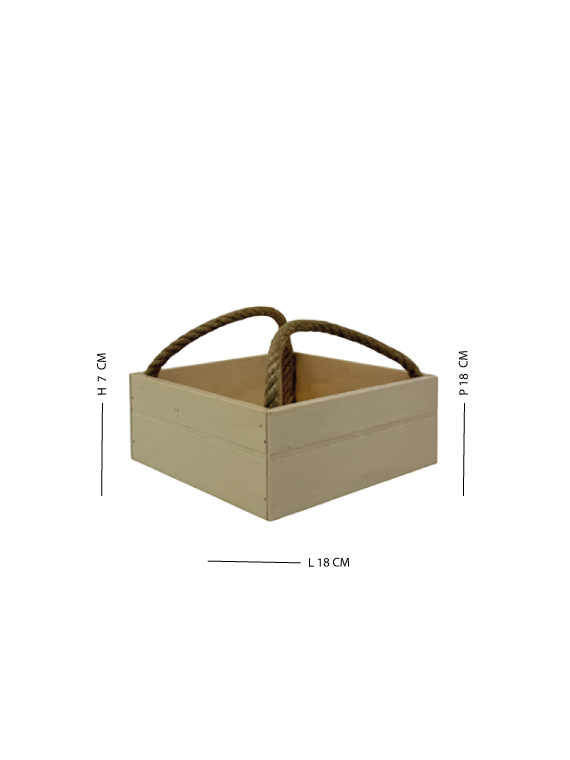 Cassetta in legno di pioppo con manico in corda di juta 18×18×h7 cm – confezione regalo e presentazione - immagine 6