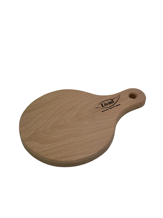 Tagliere tondo in legno di faggio massello con manico 28×19 cm