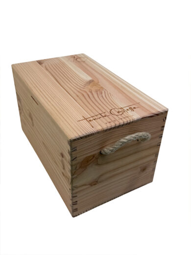 Cassetta vino in legno 4 posti bottiglia 75 cl con coperchio ad incastro e cintura di chiusura – personalizzabile