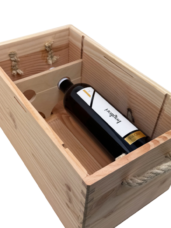 Cassetta vino in legno 4 posti bottiglia 75 cl con coperchio ad incastro e cintura di chiusura – personalizzabile - immagine 2