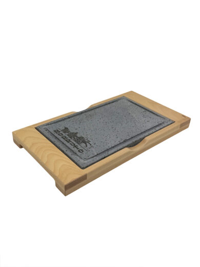 Vassoio in legno di faggio massello con pietra lavica dim. 40 × 25 cm