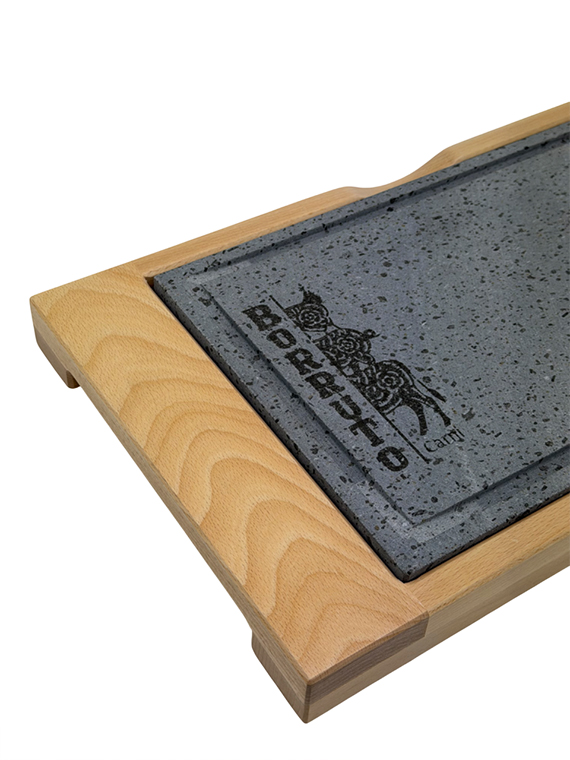 Vassoio in legno di faggio massello con pietra lavica dim. 40 × 25 cm - immagine 2