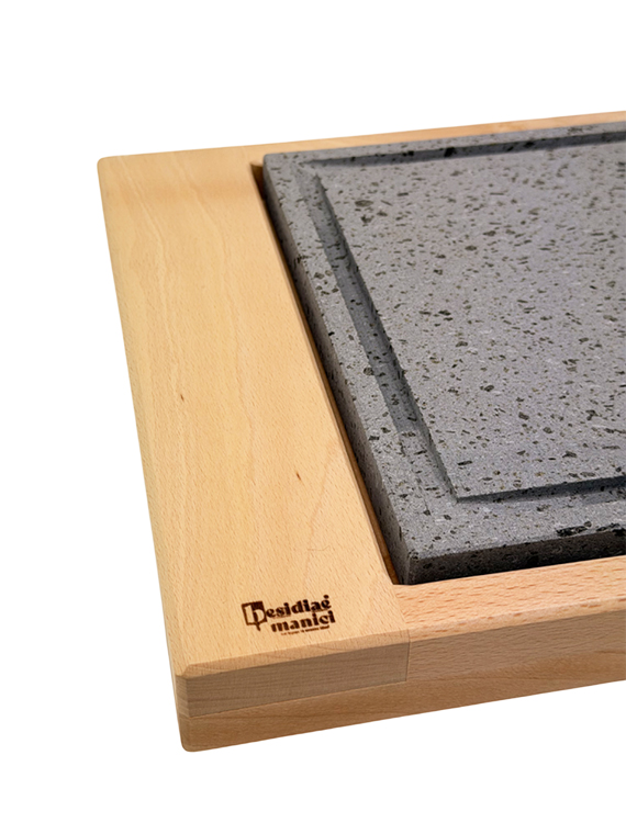 Vassoio in faggio con pietra lavica dim.Pietra 25x25 cm - immagine 2
