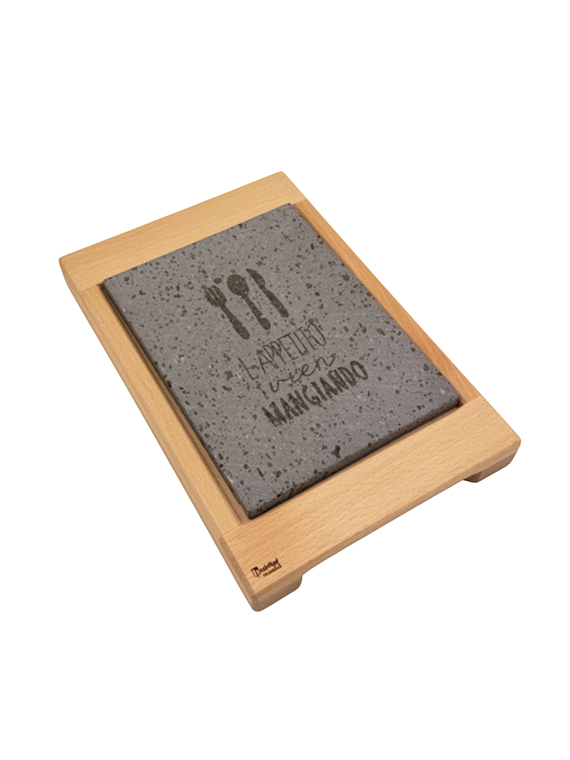 Vassoio in legno di faggio massello con pietra lavica per mantenimento in caldo dim. pietra 20x15 cm