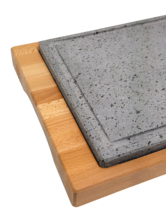 Tagliere in faggio massello con pietra lavica XL dim.Pietra 20x45 cm - immagine 3