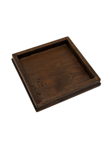 Vassoio quadrato in legno di faggio massello finitura noce dim. cm L15xP15