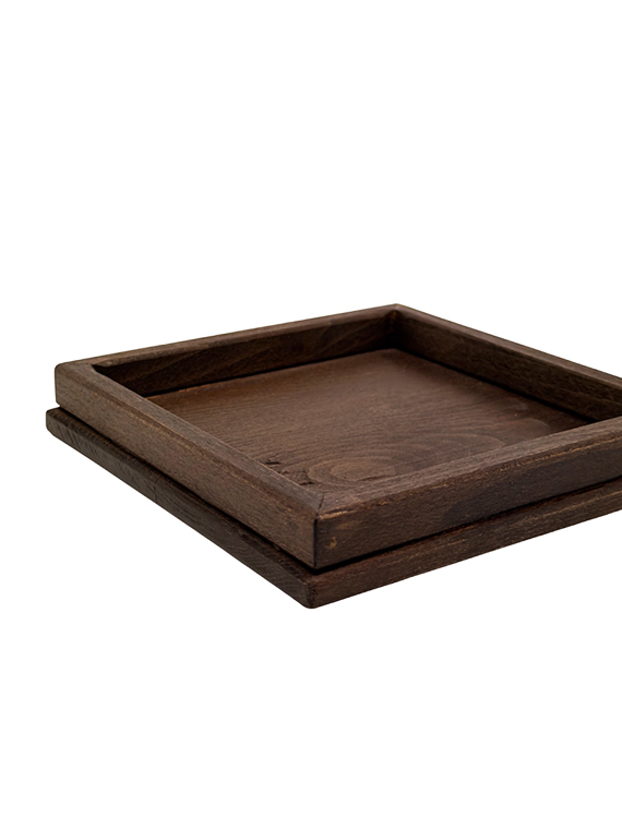 Vassoio quadrato in legno di faggio massello finitura noce dim. cm L15xP15 - immagine 2