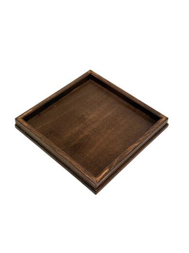 Vassoio quadrato in legno di faggio massello finitura noce dim. cm L20xP20