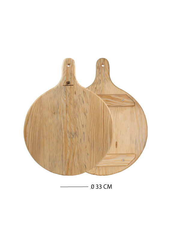 Tagliere pizza in legno di Douglas Ø33 cm con impugnatura - immagine 4