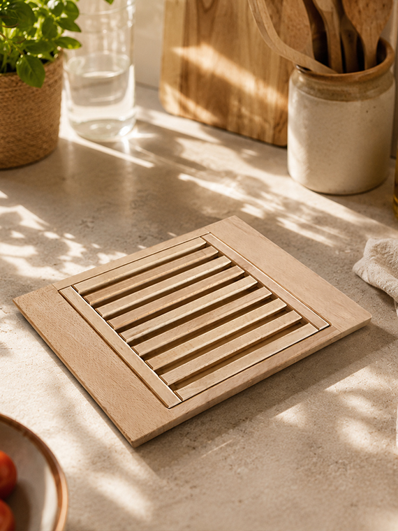 Raccoglibriciole da tavola in legno di faggio 40×30×h4 cm con griglia estraibile - immagine 4